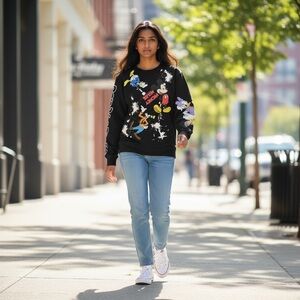 Disney Black Sweatshirt with Iconic Characters